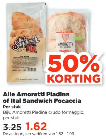 PLUS Amoretti piadina of sandwich focaccia aanbieding