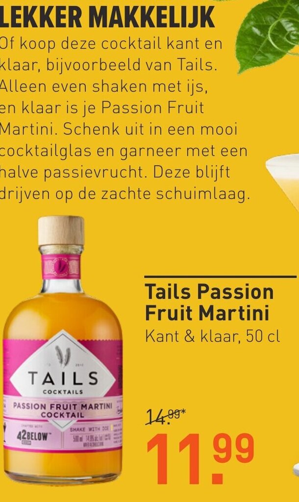 Tails Passion Fruit Martini Kant & klaar, 50 cl aanbieding bij Gall & Gall