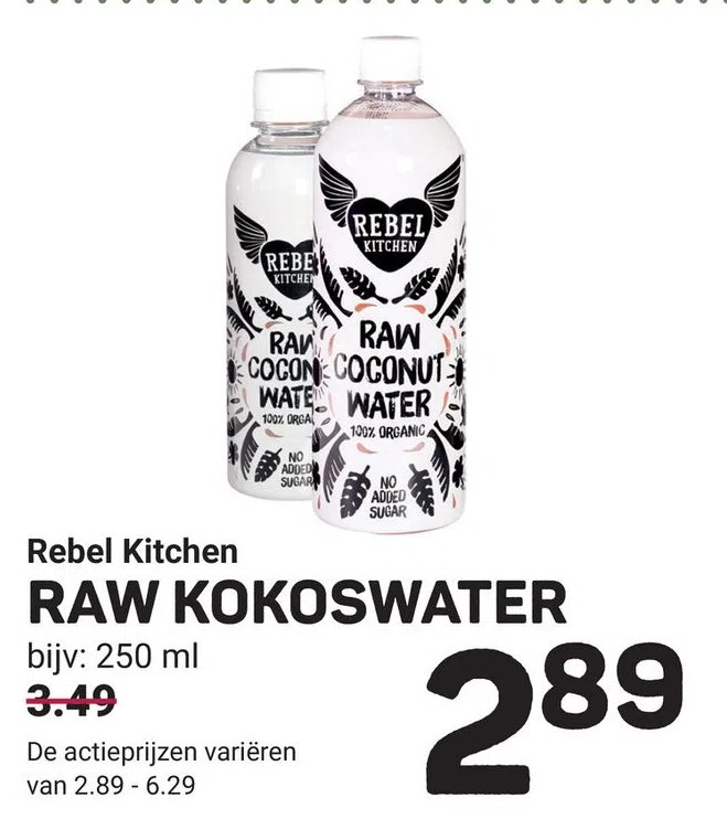 Rebel kitchen raw kokoswater aanbieding bij Ekoplaza