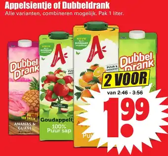 Dirk Appelsientje of Dubbeldrank 2*1L aanbieding