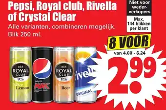 Dirk Pepsi, Royal Club, Crystal Clear of Rivella 8*250ml aanbieding