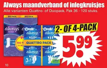 Dirk Always Maandverband of inlegkruisjes 36-120st aanbieding