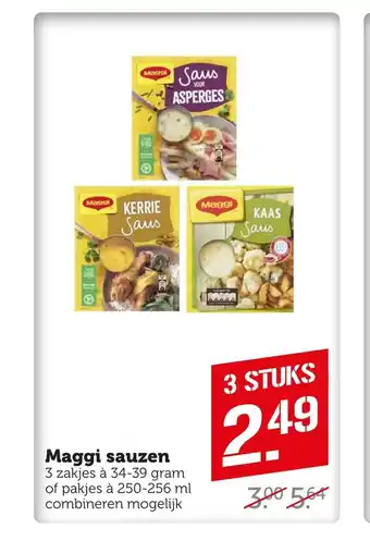 Coop Maggi sauzen 3 zakjes à 34-39 gram of pakjes à 250-256 ml combineren mogelijk aanbieding