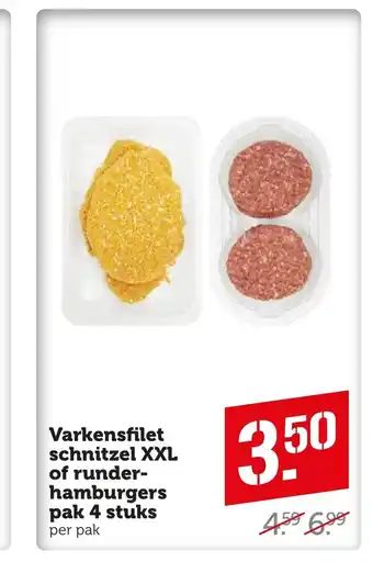 Coop Varkensfilet schnitzel XXL of runder-hamburgers pak 4 stuks per pak aanbieding