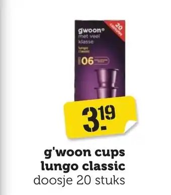 Coop G'woon cups lungo classic doosje 20 stuks aanbieding