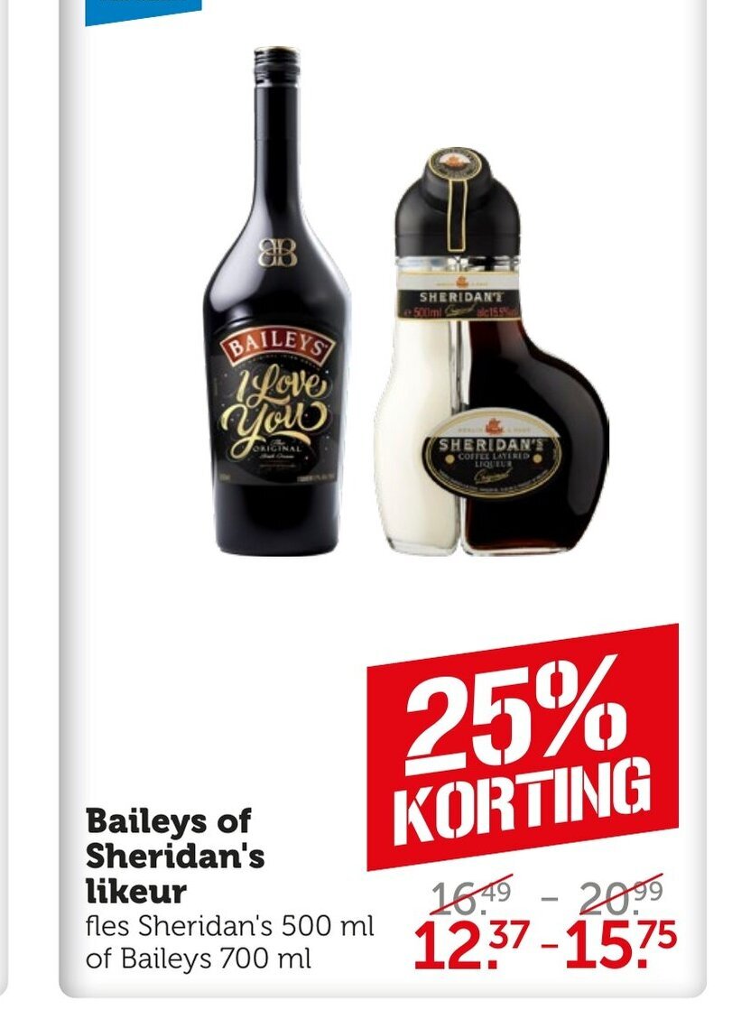 Baileys of Sheridan's likeur aanbieding bij Coop