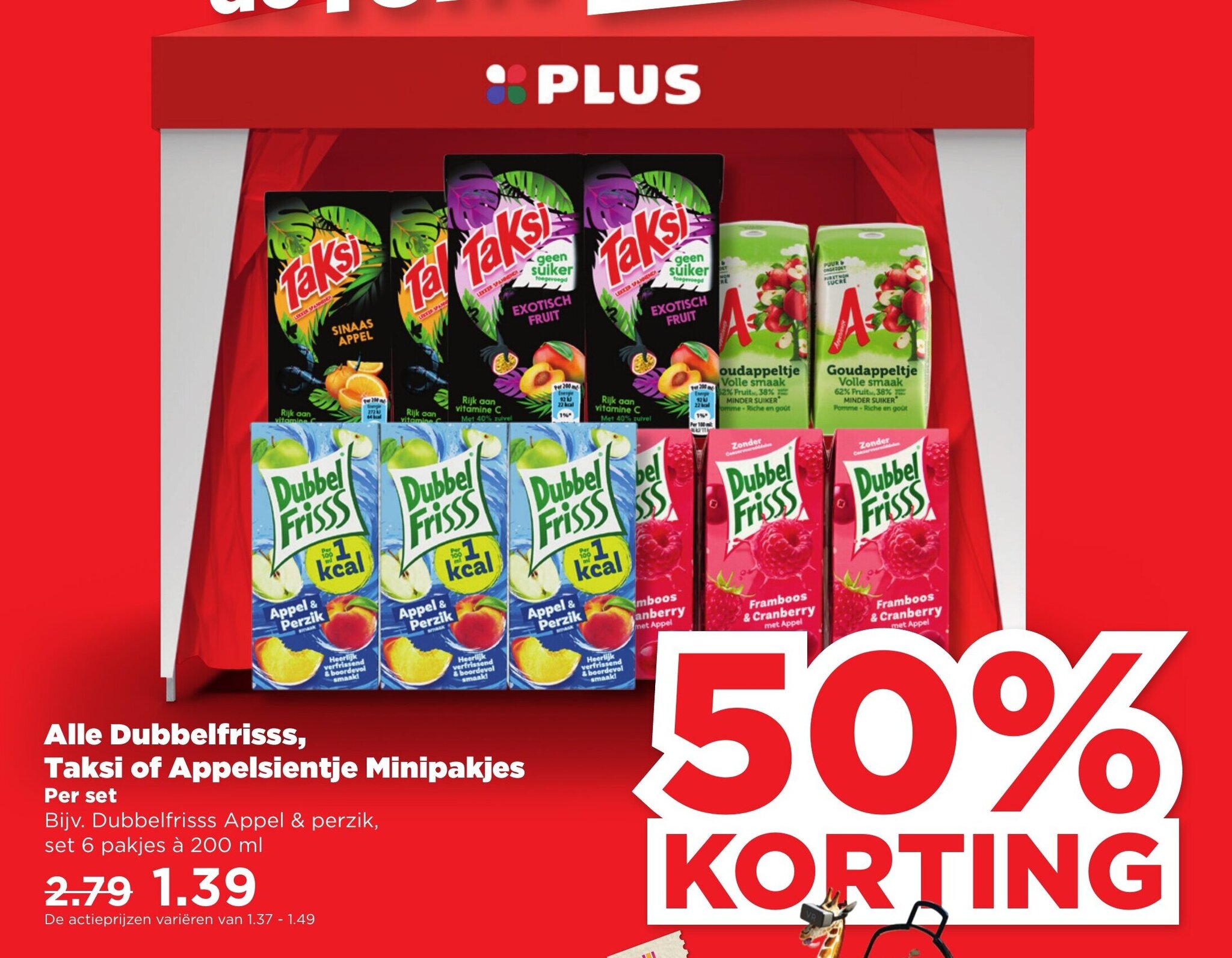 Dubbelfrisss Appel & perzik, set 6 pakjes à 200 ml aanbieding bij PLUS
