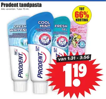 Dirk Prodent tandpasta tube 75 ml. aanbieding