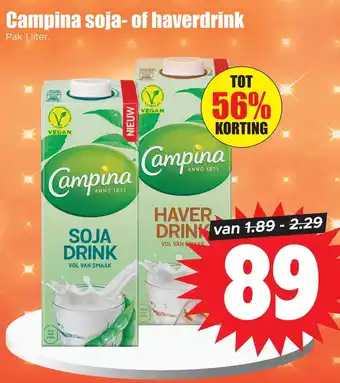 Dirk Campina soja- of haverdrink aanbieding