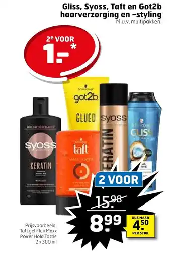 Trekpleister Gliss, Syoss, Taft en Got2b haarverzorging en -styling aanbieding