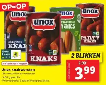 Lidl Unox knakworsten 400g aanbieding