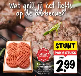 Vomar Voordeelmarkt Runderhamburgers pak 6 stuks aanbieding