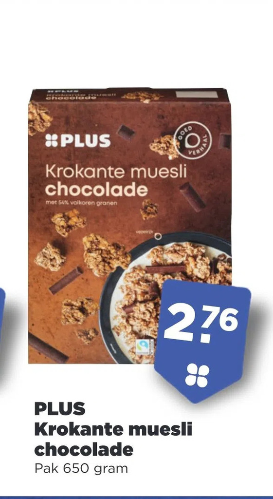 Plus krokante muesli chocolade aanbieding bij PLUS
