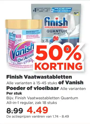 PLUS Finish vaatwastabletten of vanish poeder of vloeibaar aanbieding