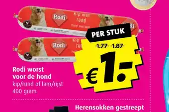 Boni Rodi worst voor de hond kip/rund of lam/rijst 400 gram aanbieding