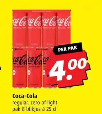 Boni Coca-Cola regular, zero of light pak 8 blikjes à 25 cl aanbieding