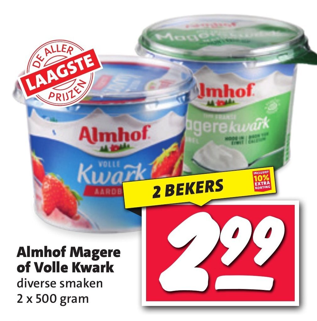 DE ALLER LAAGSTE PRIJZEN Almhof Magere of Volle Kwark 2 x 500 gram aanbieding bij Nettorama DE ALLER LAAGSTE PRIJZEN Almhof Magere of Volle Kwark 2 x 500 gram aanbieding bij Nettorama