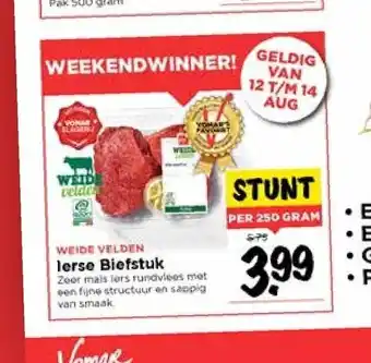 Vomar Voordeelmarkt Ierse Biefstuk 250 gram aanbieding