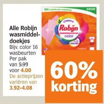 Albert Heijn Alle Robijn wasmiddel-doekjes aanbieding