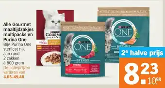 Albert Heijn Alle Gourmet maaltijdzakjes multipacks en Purina One aanbieding