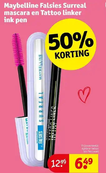 Kruidvat Maybelline Falsies Surreal mascara en Tattoo linker ink pen aanbieding