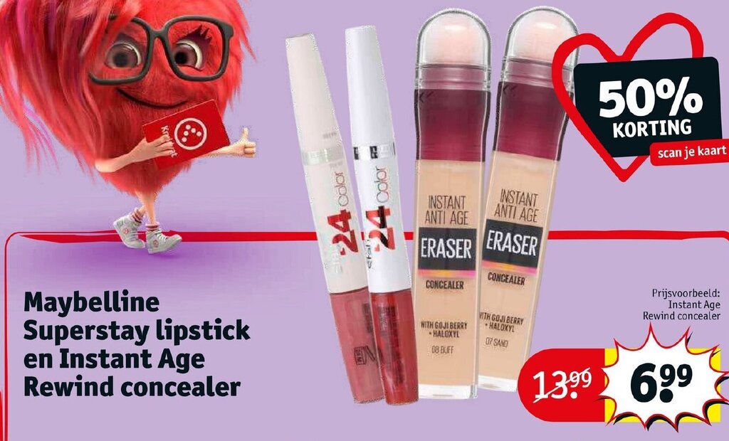 Maybelline Superstay lipstick en Instant Age Rewind concealer aanbieding bij Kruidvat