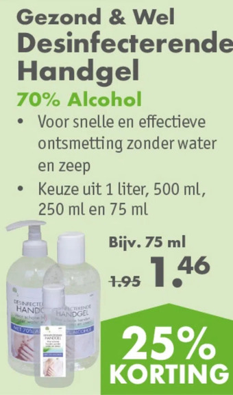 Gezond & Wel Gezond & wel desinfecterende handgel 70% alcohol aanbieding