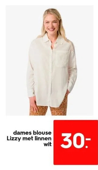 Dames blouse lizzy met linnen wit aanbieding bij HEMA