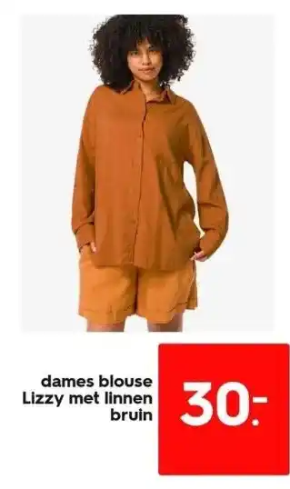 HEMA Dames blouse lizzy met linnen bruin aanbieding