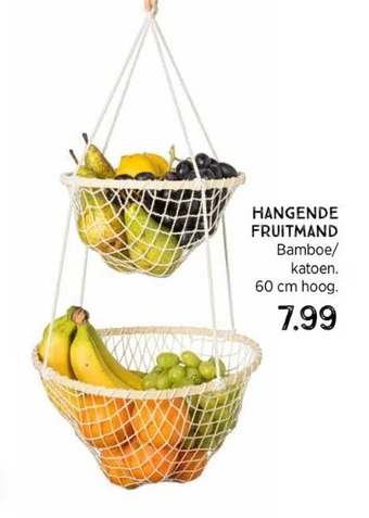 Xenos Hangende fruitmand bamboe/ katoen. aanbieding