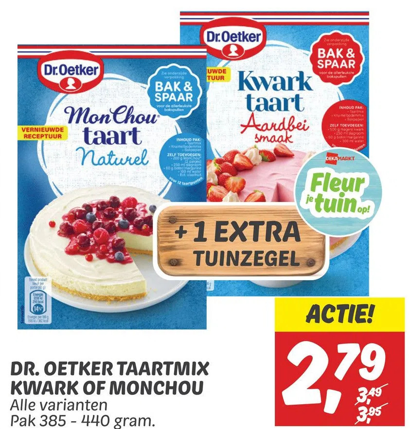 Dr.oetker taartmix kwark of monchou aanbieding bij Dekamarkt