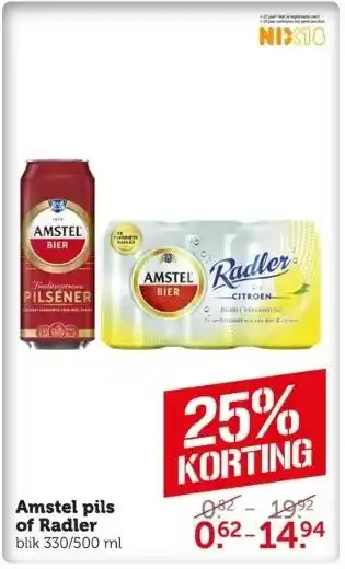 Coop Amstel pils of radler blik 330/500 ml aanbieding