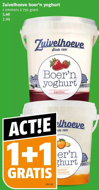 Poiesz Zuivelhoeve boer'n yoghurt aanbieding