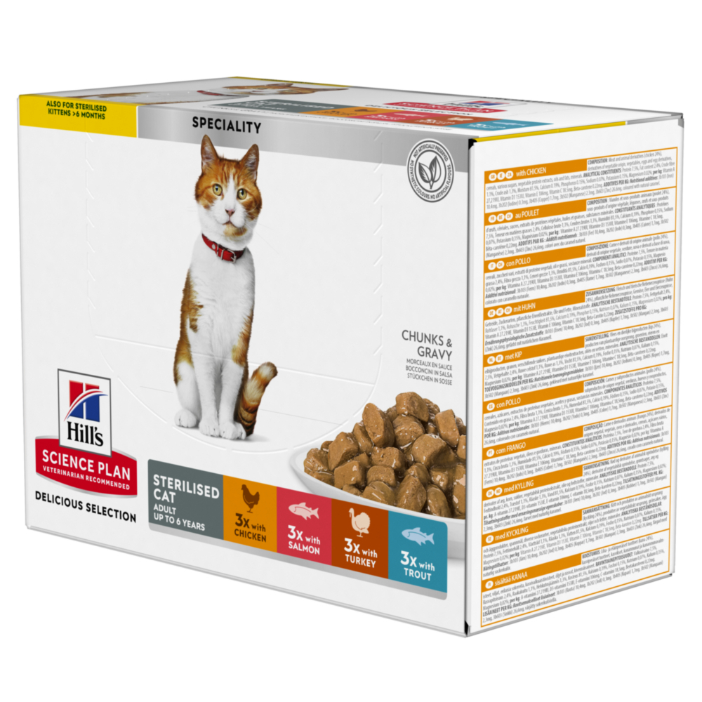 Zooplus 12x85g young adult sterilised cat kip, zalm, kalkoen, forel hill's science plan kattenvoer aanbieding