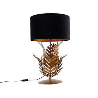 Lampenlicht.nl Vintage tafellamp goud met velours kap zwart 35 cm - botanica aanbieding