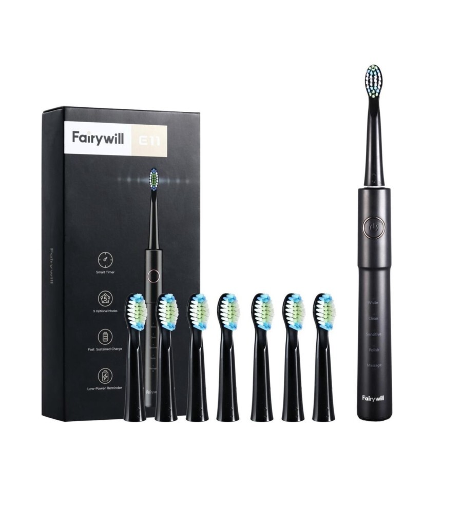 V&D Fairywill elektrische tandenborstel set met 8x borstelopzetstuk en travelcase aanbieding