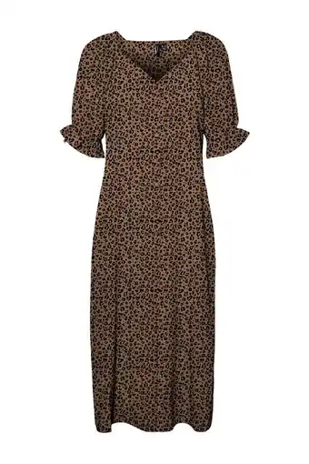 Wehkamp Vero moda maxi jurk vmcatch met panterprint en plooien bruin aanbieding