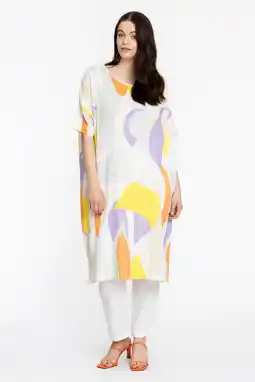 Wehkamp Yoek portraits jurk flowly met grafische print wit/paars/geel aanbieding
