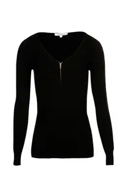 Wehkamp Morgan geribde longsleeve met rits zwart aanbieding