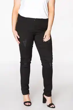 Wehkamp Yoek high waist skinny jeans met slijtage zwart aanbieding