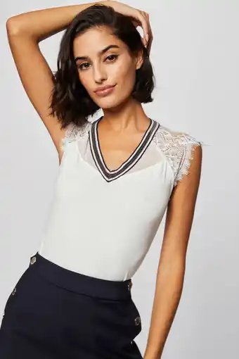 Wehkamp Morgan top met kant ecru aanbieding