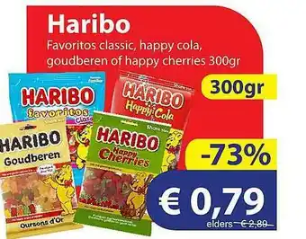 Die Grenze Haribo Favoritos Classic, Happy Cola, Goudberen Of Happy Cherries 300gr aanbieding