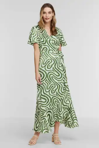 Wehkamp Object maxi wikkeljurk objgreen met all over print en volant lichtgroen aanbieding