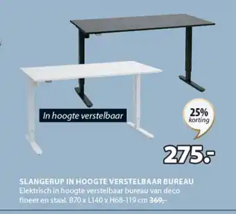 Jysk SLANGERUP IN HOOGTE VERSTELBAAR BUREAU B70 x L140 x H68-119 cm aanbieding