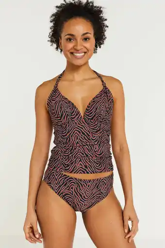 Wehkamp Beachwave voorgevormde tankini bikinitop met all over print brique/zwart/wit aanbieding