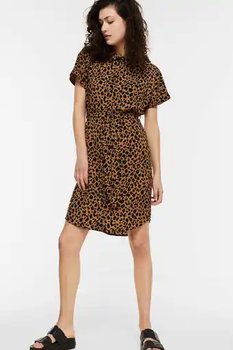 Wehkamp Vero moda blousejurk vmsaga van gerecycled polyester lichtbruin/zwart aanbieding