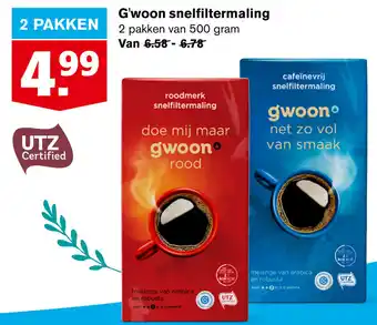 Hoogvliet G'woon Snelfiltermaling 2*500g aanbieding