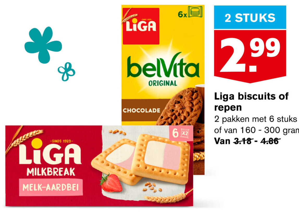 Liga biscuits of repen 2*6st/160300g aanbieding bij Hoogvliet