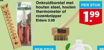 Hoogvliet Onkruidborstel met houten steel, houten thermometer of rozenknipper aanbieding