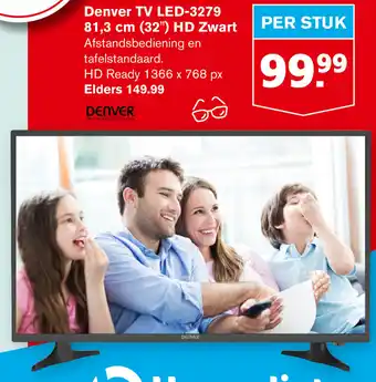 Hoogvliet Denver TV LED-3279 32" HD zwart aanbieding